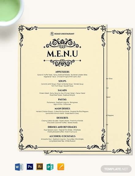 Dinner Menu - 25+ Examples, Illustrator, Word, Photoshop, Publisher ...