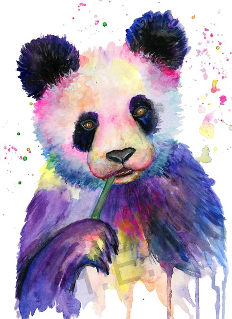 Colorful panda bear wall art Panda bear art print Watercolor | Etsy ...