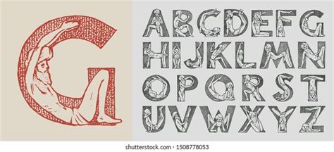 Decorative Alphabet Ancient Style Yoga Letters Stock Vector (Royalty ...