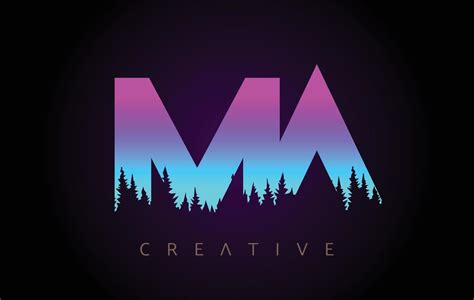 MA Letters Logo Design with Purple Blue Colors and Pine Forest Trees ...