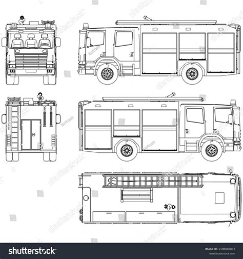 Fire Engine Truck Crane Realistic Sketch Stock Vector (Royalty Free ...