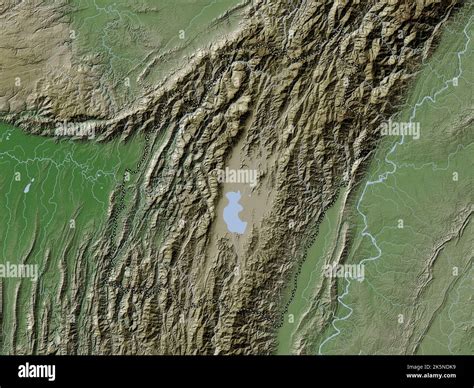 Manipur, state of India. Elevation map colored in wiki style with lakes ...