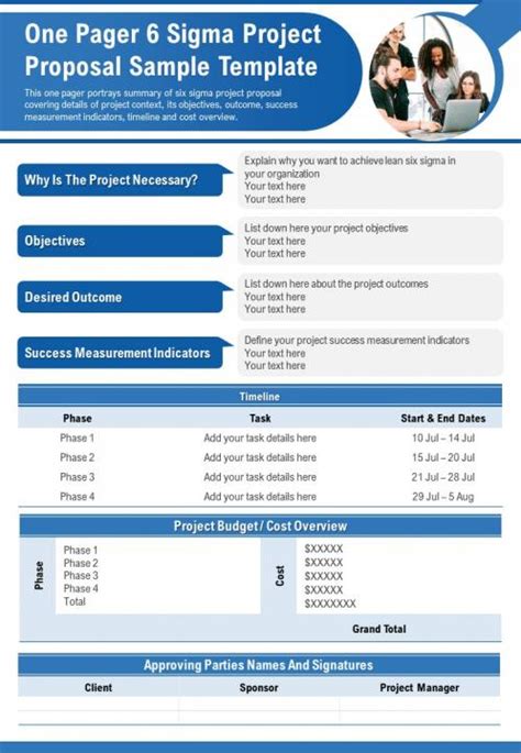 One Pager 6 Sigma Project Proposal Sample Template Presentation Report ...