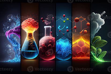 Science background illustration, scientific design. Flasks, glass and ...