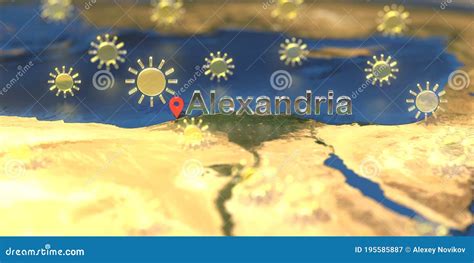 Alexandria City and Sunny Weather Icon on the Map, Weather Forecast ...