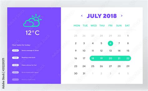 Calendar Day Planner and Calendar App Ui Ux Design. UI, UX and GUI ...