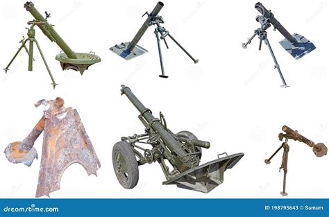 Different Type of Mortar Cannon Gun on White Stock Image - Image of ...