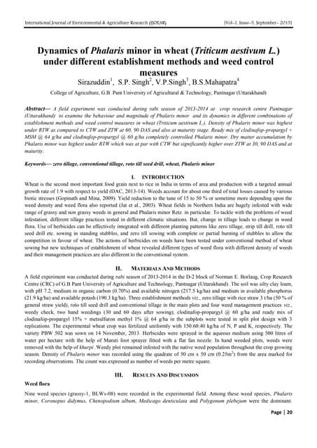 Dynamics of Phalaris minor in wheat (Triticum aestivum L.) under ...