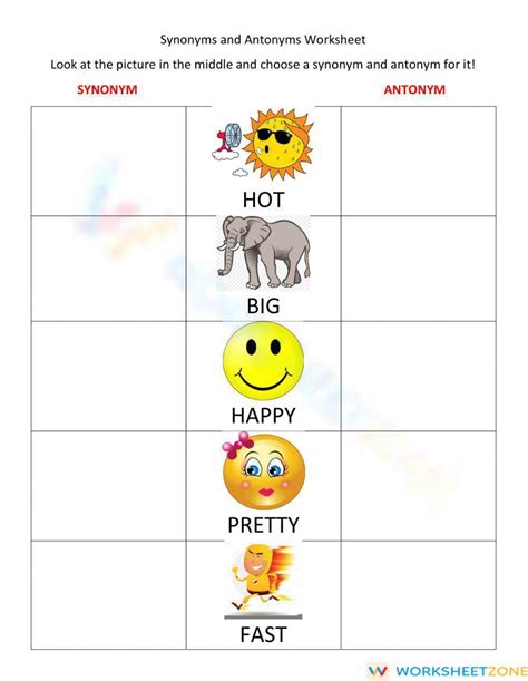 Synonyms And Antonyms Worksheet Worksheet