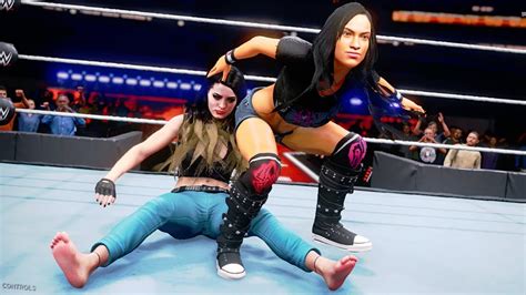 WWE 2k20: AJ Lee vs Paige (barefoot), wrestling in jeans - YouTube