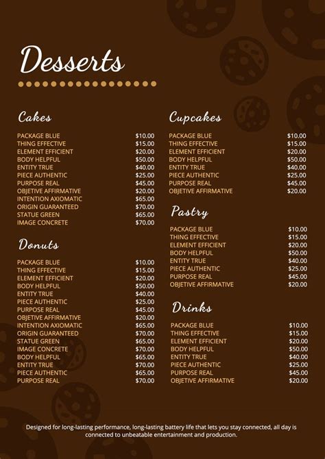 Editable dessert list for restaurants | Desserts menu, Desserts, Menu ...