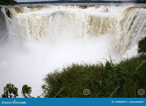 Devil`s Throat of Iguazu Falls from the Argentine Side Stock Photo ...