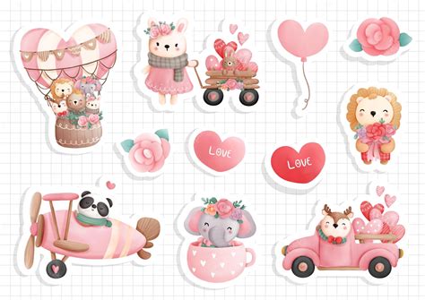 Premium Vector | Valentines woodland animal sticker, scrapbook.