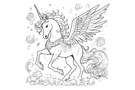 Beautiful Unicorn Pegasus Coloring Pages Graphic by MyCreativeLife ...