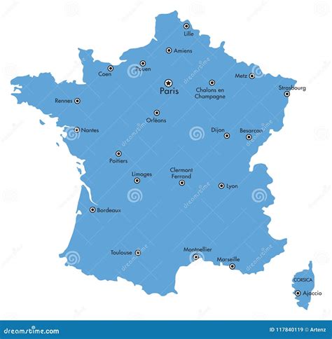 Vector Map of France Isolated with Major Cities Stock Vector ...