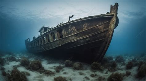 The Boat Abandoned In Underwater Photos Background, Shipwreck Bodies ...