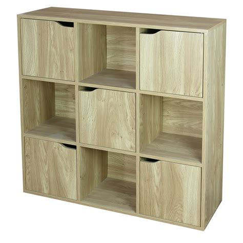 Home Basics 9 Cube Wood Storage Shelf with Doors, Natural - Walmart.com ...