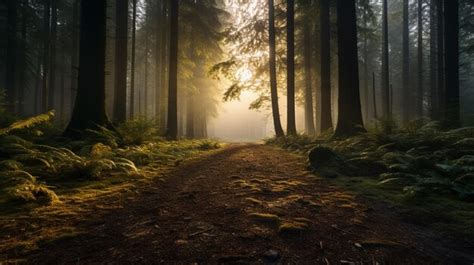 Premium AI Image | Foggy Forest Sunrise Background