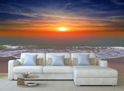 Beach Wall Mural Sunset over ocean beach Photo Wall Mural Background ...