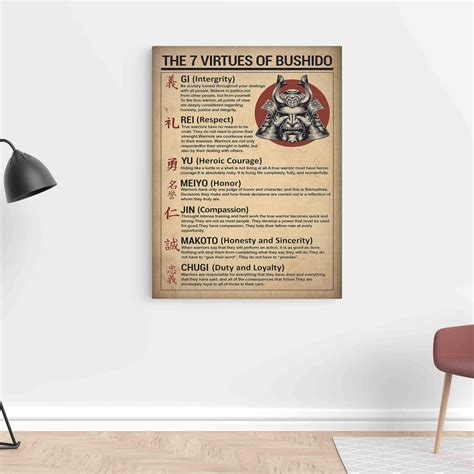 The Seven Virtues of Bushido Canvas, Bushido Poster, Samurai Warrior ...