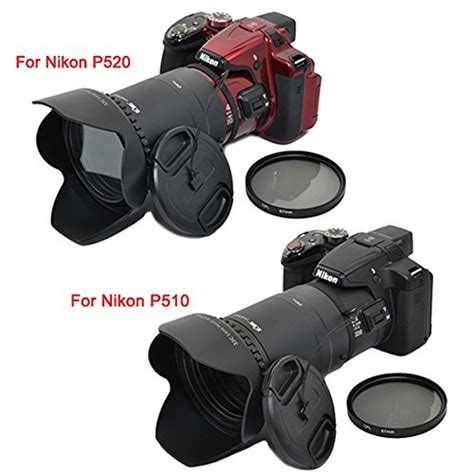 KIWIFOTOS P520K 67MM UV CPL Filter Lens Adapter Lens Hood/Cap Set For ...