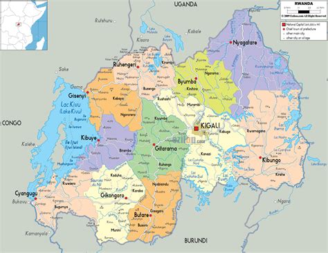 Large political and administrative map of Rwanda with roads, cities and ...