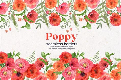 Poppy Seamless Border PNG Graphic by Elena Dorosh Art · Creative Fabrica