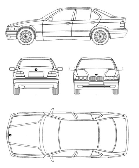 BMW 3 Series E36 Blueprint - Download free blueprint for 3D modeling ...