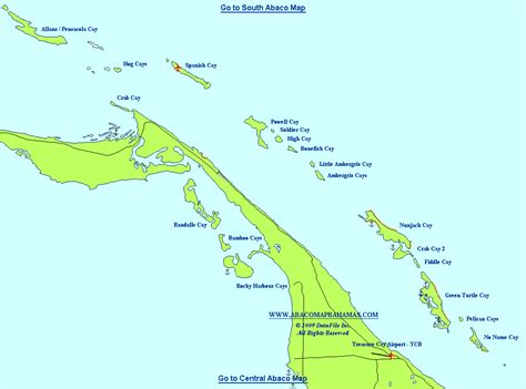 North Abaco Map, Bahamas - Spanish Cay, Nunjack and Green Turtle Cay