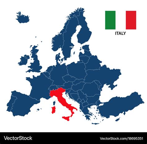 Map of europe with highlighted italy Royalty Free Vector