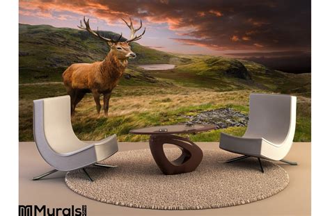 Red Deer Stag Dramatic Mountain Landscape Wall Mural