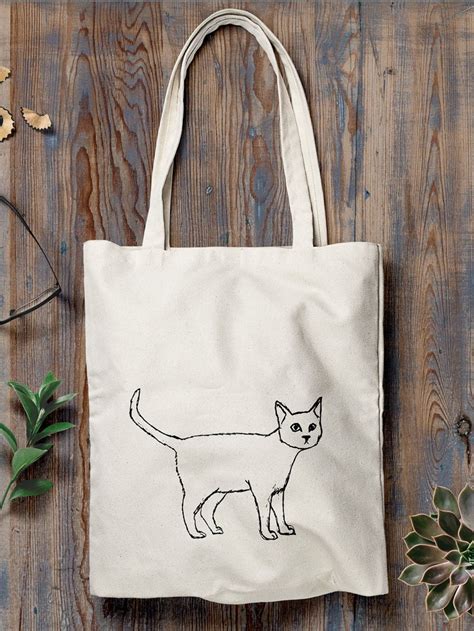 Cat Tote Bag Line Drawing Design on Natural Cotton Tote | Etsy