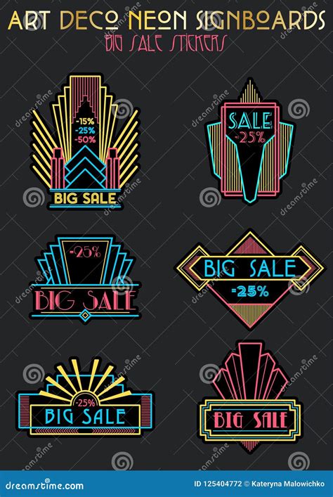 Art Deco Style Sale Neon Stickers Set Stock Illustration - Illustration ...