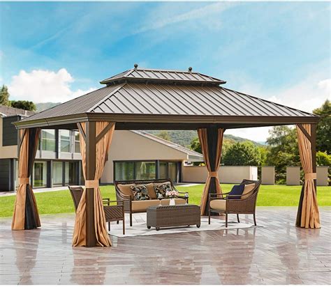 EROMMY 12' X 16‘ Hardtop Gazebo Galvanized Steel Outdoor Gazebo Canopy ...