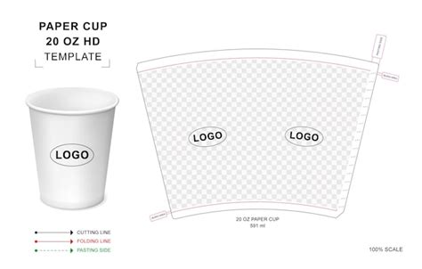 Premium Vector | Paper cup die cut template for 20 oz HD