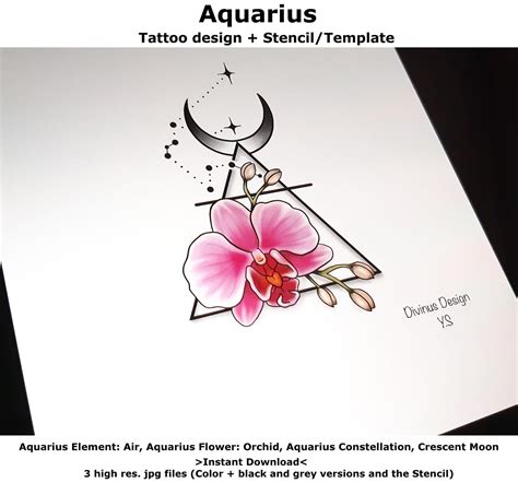 Aquarius Horoscope Flower Tattoo Tattoo Design and Tattoo | Etsy in ...