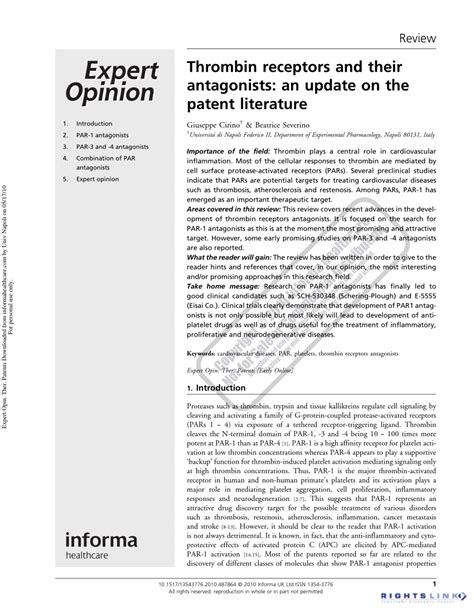 (PDF) Thrombin receptors and their antagonists: An update on the patent ...