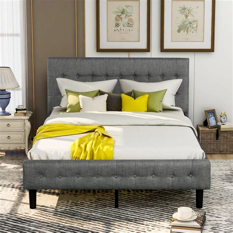 Modern Upholstered Platform Queen Bed Frame, Heavy Duty Queen Bed Frame ...