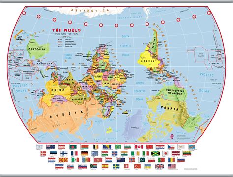 Primary Upside Down World Map Political with flags (Hanging Bars)