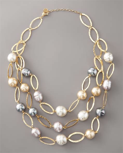 Lyst - Majorica Multi-strand Baroque Pearl Necklace in White