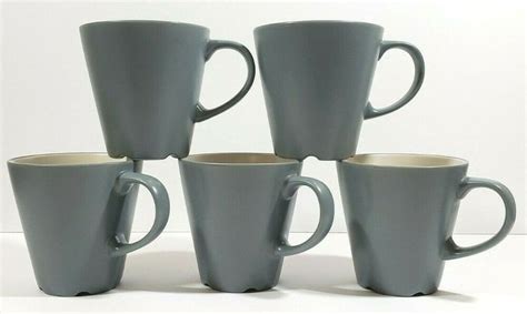 IKEA Coffee Cups #12011 - Set Of 5 - 4" x 4" - Blue Grey - Stoneware # ...