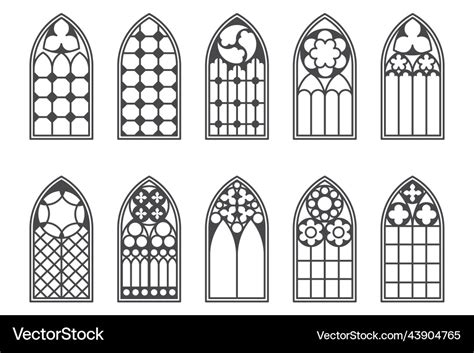 Church medieval windows set old gothic style Vector Image