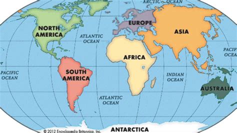 World Map Showing Continents And Oceans