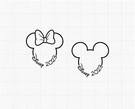 2023, Mickey Minnie Mouse, Ears Bow, Outline, Travel, Trip, Vacation ...