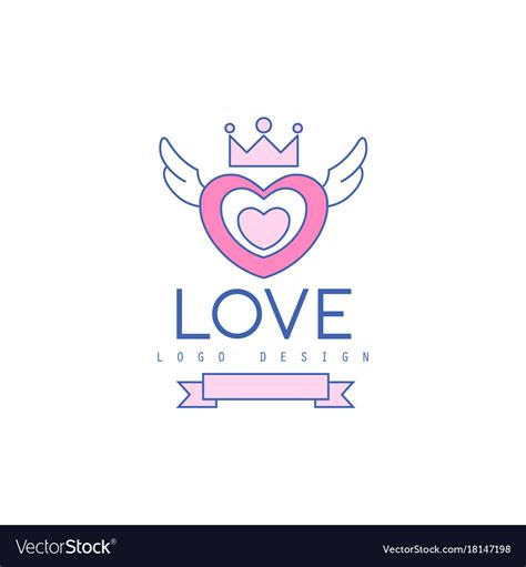 Cute line logo design heart with wings and crown Vector Image