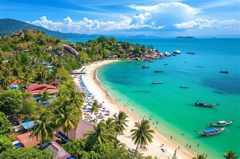 Premium Photo | Aerial view of beach and sea or ocean in koh samui island