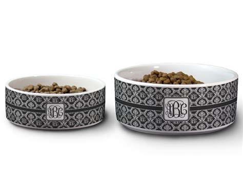 Monogrammed Damask Ceramic Dog Bowl - Large (Personalized) - YouCustomizeIt