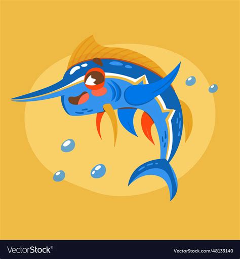 Hand drawn swordfish cartoon Royalty Free Vector Image