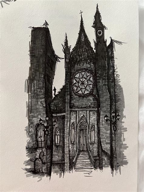 A gothic style church in pen and ink! : r/drawing