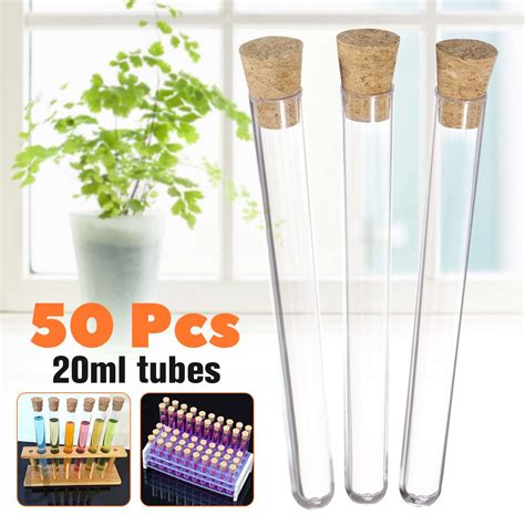 50Pcs 20ml Plastic Test Tubes With Corks Stoppers Clear Like Glass ...